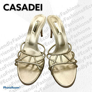 Casadei Women's Metallic Gold Open Toe Strappy Stiletto Mule Sandal Size 10 B